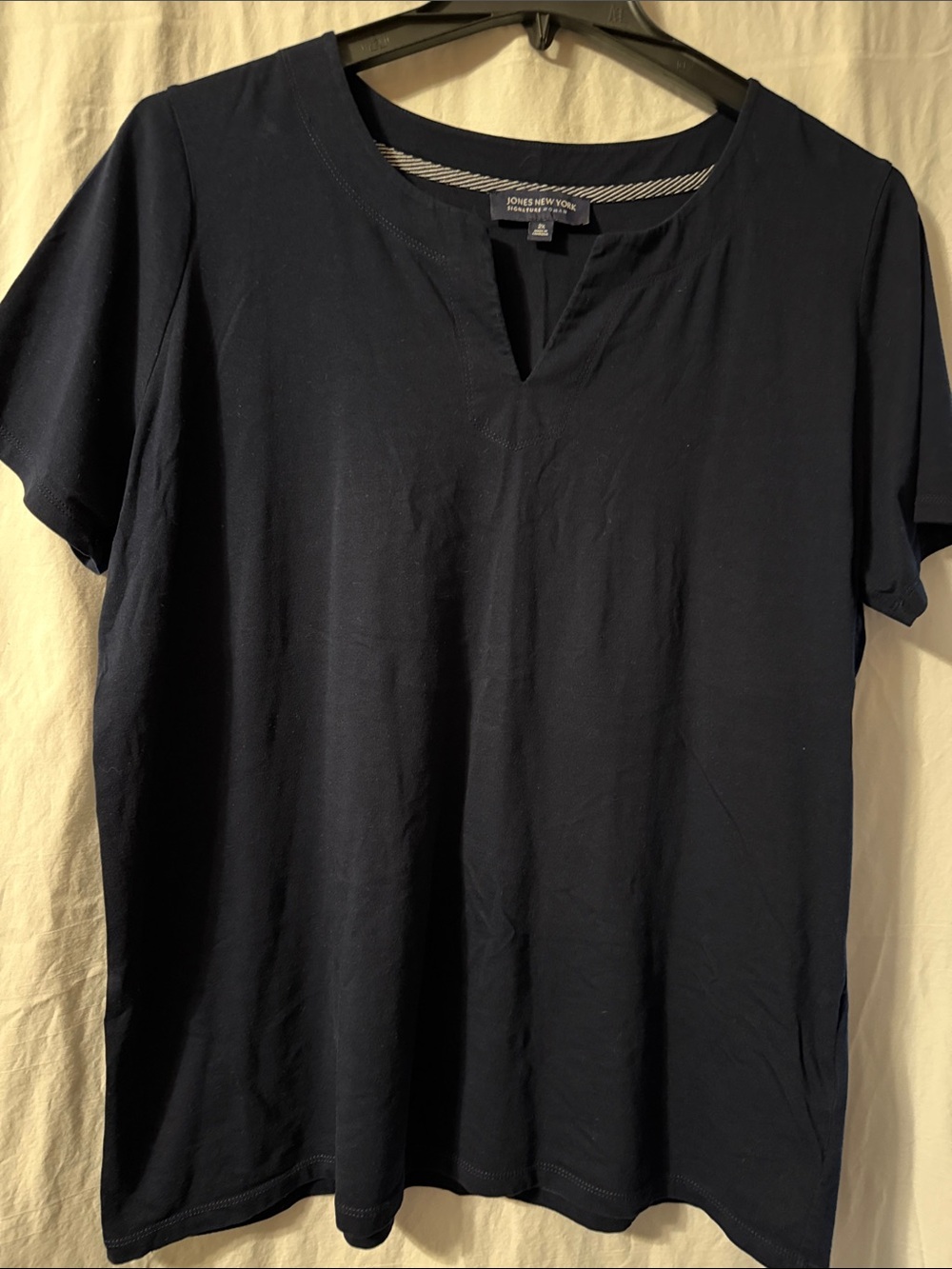 Jones New York Navy Short Sleeve Tee with Notch Neck